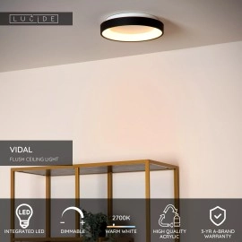 VIDAL griestu lampa Ø28 cm LED 20 W 2700 K melna (Lucide)