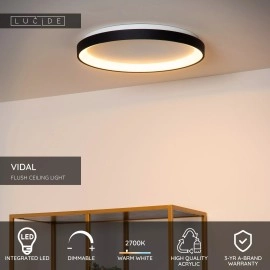 VIDAL griestu lampa Ø48 cm LED 38 W 2700 K melna (Lucide)