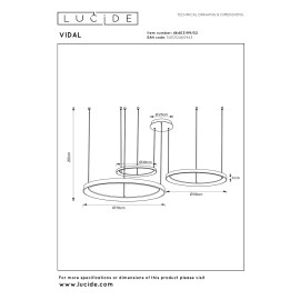 VIDAL piekaramā lampa Ø78 cm LED 120 W matēta zelta/misiņa (Lucide)
