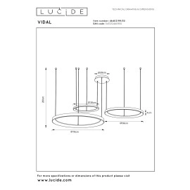VIDAL piekaramā lampa LED dim. 1x120W melna (Lucide)