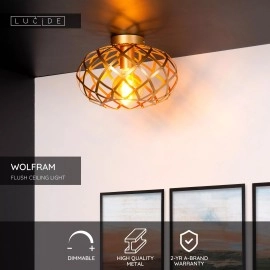 WOLFRAM griestu lampa Ø 30 cm 1xE27 matēta zelta / misiņa tonī (Lucide)