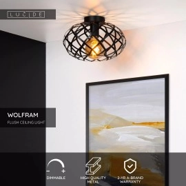 WOLFRAM griestu lampa Ø30 cm 1 x E27 melna (Lucide)