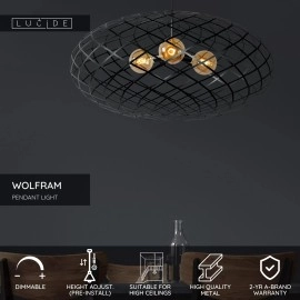 WOLFRAM piekaramā lampa Ø100 cm 3xE27 melna (Lucide)