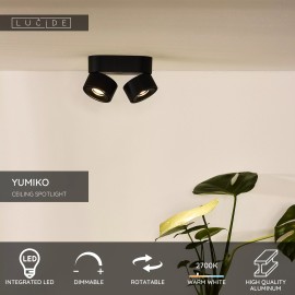 YUMIKO griestu prožektors LED 2x10W 2700K melns (Lucide)