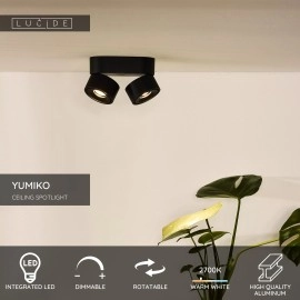 YUMIKO griestu prožektors LED 2x10W 2700K melns (Lucide)