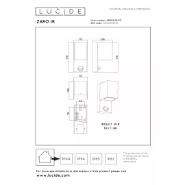 ZARO — āra sienas prožektors, 1xGU10, 7W, IP65, kustības sensors, melna (Lucide)