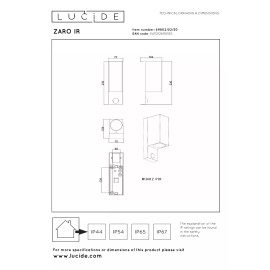 ZARO — āra sienas prožektors, 2xGU10, 7W, IP65, kustības sensors, melna (Lucide)