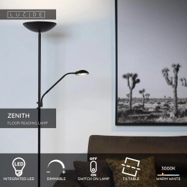 ZENITH stāvlampa lasīšanai LED 20W + 4W melna (Lucide)