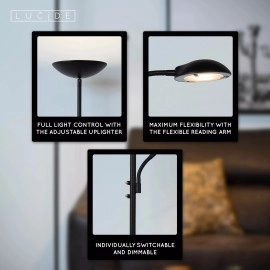 ZENITH stāvlampa lasīšanai LED 20W + 4W melna (Lucide)