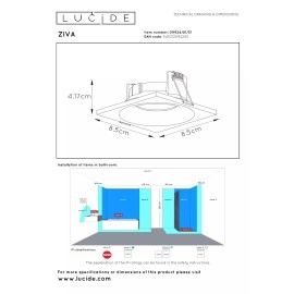 ZIVA vannas istabas iebūvējamais griestu prožektors 1x50W GU10 IP44 balta (Lucide)