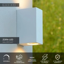 ZORA-LED āra sienas spot gaismeklis 2×5W GU10 balta (Lucide)