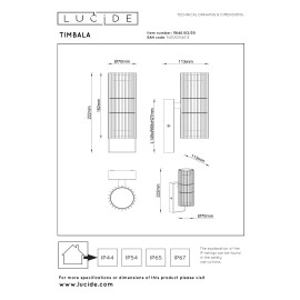 TIMBALA — āra sienas lampa 2×GU10, IP44, melna (Lucide)