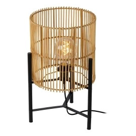 Galda lampa JANTINE Ø30 × 45,5 cm, 1×E27, dabīgs rotangs/melna (Lucide)