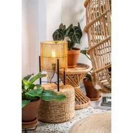 Galda lampa JANTINE Ø30 × 45,5 cm, 1×E27, dabīgs rotangs/melna (Lucide)