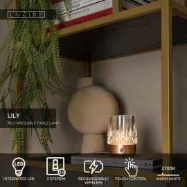 LILY uzlādējamu LED galda lampu komplekts 3 gab. vara (Lucide)