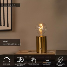 VIVO uzlādējama LED galda lampa matēta zelta/misiņa (Lucide)