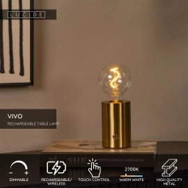 VIVO uzlādējama LED galda lampa matēta zelta/misiņa (Lucide)