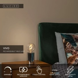 VIVO uzlādējama LED galda lampa hroma (Lucide)