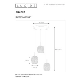 Griestu lampa "AGATHA", 3x E27, stikls, LUCIDE - 03433-03-02