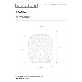 Griestu lampa "AGATHA", 1xE27, matēta zelta, misiņa, stikls, Lucide, 03133-01-02