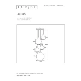 Griestu lampa "JULIUS", 5x E27, 40W, dūmu pelēka - stikls, metāls - LUCIDE - 34438-05-65