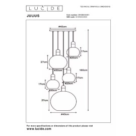 Griestu lampa "JULIUS", 5x E27, 40W, opāls, stikls, Lucide, 34438-05-61
