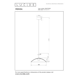 MENGA griestu lampa, dūmu stikls, 60 cm — Lucide
