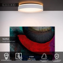 NURIA griestu gaismeklis Ø30 cm LED 18 W 2700K 3-StepDim balts (Lucide)