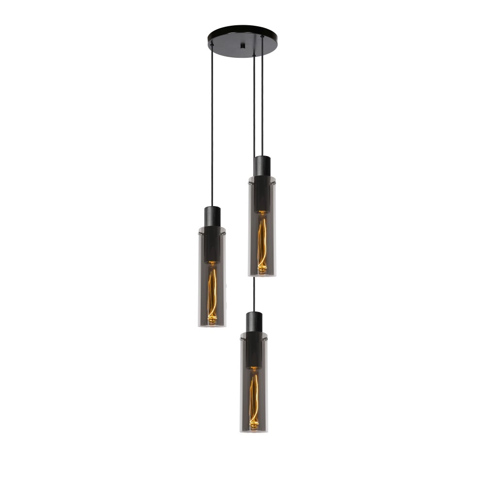 Griestu lampa "ORLANDO", 3x E27, dūmu pelēka, stikls, LUCIDE - 74404-13-65
