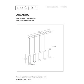 Griestu lampa "ORLANDO", 5x E27, dūmu pelēka, stikls, LUCIDE - 74404-05-65