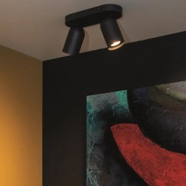 PUNCH — griestu lampa, 2×GU10, melna (Lucide)