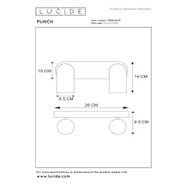 PUNCH — griestu lampa, 2×GU10, balta (Lucide)
