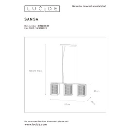 Griestu lampa "SANSA", 3x E27, metāls, LUCIDE, 21422-03-30
