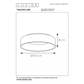 Griestu lampa "TALOWE", Ø 30 cm, LED, 1x30W, 3000K, Lucide, 46100-20-31