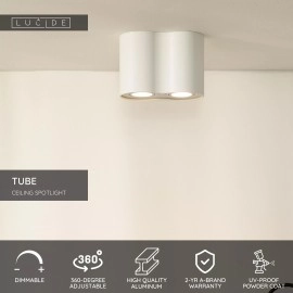 TUBE griestu prožektors 2 gaismu apaļš 2xGU10 50W balts (Lucide)