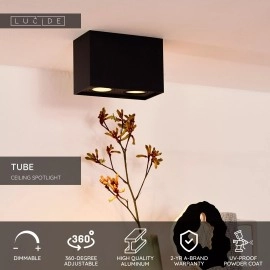 TUBE griestu prožektors 2 gaismu kvadrātveida 2xGU10 50W melns (Lucide)
