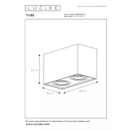 TUBE griestu prožektors 2 gaismu kvadrātveida 2xGU10 50W balts (Lucide)