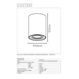 Griestu gaismeklis "TUBE", 50W, 1x GU10, alumīnijs, Lucide, 22952-01-31
