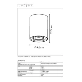 Griestu gaismeklis "TUBE", 50W, 1x GU10, melna, alumīnijs, Lucide, 22952-11-30