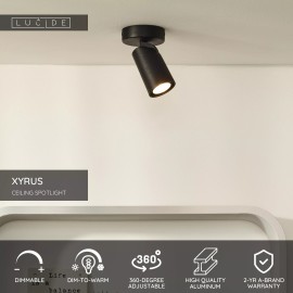 XYRUS LED dim-to-warm griestu prožektors 1x5 W melns (Lucide)