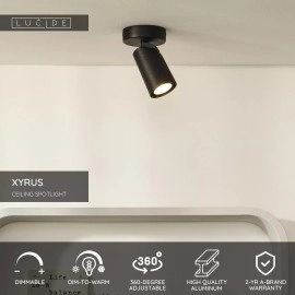 XYRUS LED dim-to-warm griestu prožektors 1x5 W melns (Lucide)