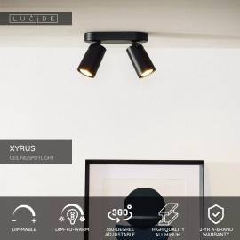 XYRUS LED dim-to-warm griestu prožektors 2x5 W melns (Lucide)