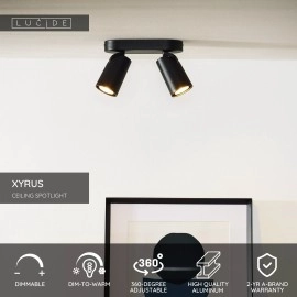XYRUS LED dim-to-warm griestu prožektors 2x5 W melns (Lucide)