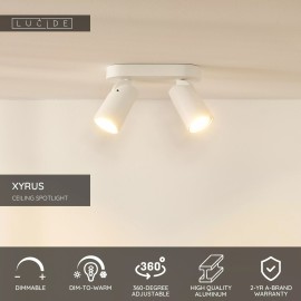 XYRUS LED dim-to-warm griestu prožektors 2x5 W balts (Lucide)