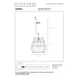 Lucide NERIDA āra piekaramā lampa - Ø35 cm - E27 - IP44
