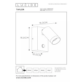 Āra sienas prožektors TAYLOR 1xGU10, IP54, sensors, balts (Lucide)
