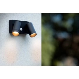 Āra sienas prožektors TAYLOR 2xGU10, IP54, sensors, melns (Lucide)