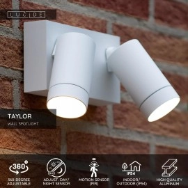 Āra sienas prožektors TAYLOR 2xGU10, IP54, sensors, balts (Lucide)