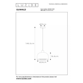 GUNHILD piekarama lampa Ø24 cm 1xE27 caurspīdīga (Lucide)