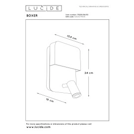 Sienas/gultas lampa BOXER LED 5W 3000K ar USB, melna (Lucide)